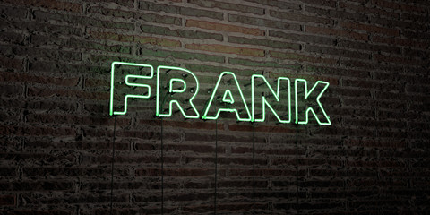 FRANK -Realistic Neon Sign on Brick Wall background - 3D rendered royalty free stock image. Can be used for online banner ads and direct mailers..