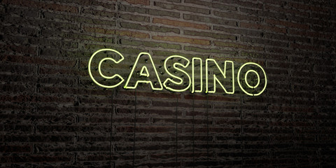 CASINO -Realistic Neon Sign on Brick Wall background - 3D rendered royalty free stock image. Can be used for online banner ads and direct mailers..