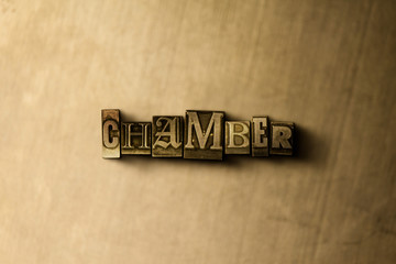 CHAMBER - close-up of grungy vintage typeset word on metal backdrop. Royalty free stock - 3D rendered stock image.  Can be used for online banner ads and direct mail.