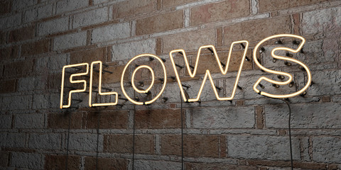 FLOWS - Glowing Neon Sign on stonework wall - 3D rendered royalty free stock illustration.  Can be used for online banner ads and direct mailers..