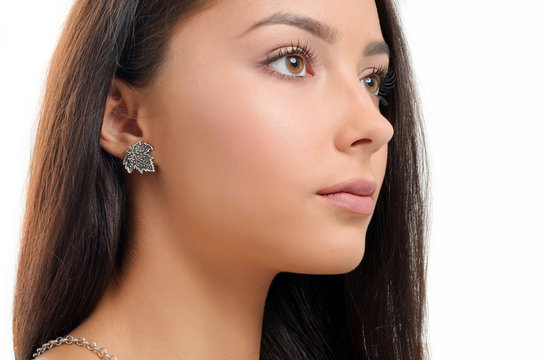 close-up beautiful woman wearing earring