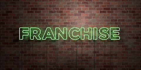 FRANCHISE - fluorescent Neon tube Sign on brickwork - Front view - 3D rendered royalty free stock picture. Can be used for online banner ads and direct mailers..