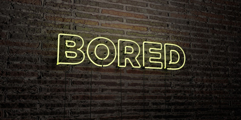 BORED -Realistic Neon Sign on Brick Wall background - 3D rendered royalty free stock image. Can be used for online banner ads and direct mailers..