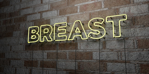Fototapeta na wymiar BREAST - Glowing Neon Sign on stonework wall - 3D rendered royalty free stock illustration. Can be used for online banner ads and direct mailers..