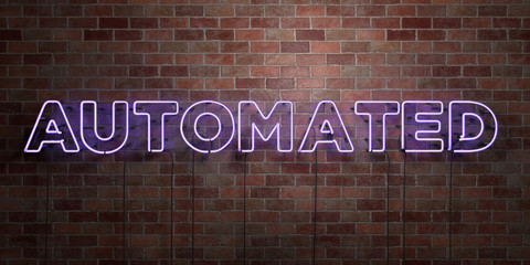 AUTOMATED - fluorescent Neon tube Sign on brickwork - Front view - 3D rendered royalty free stock picture. Can be used for online banner ads and direct mailers..