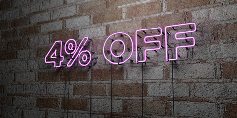 4% OFF - Glowing Neon Sign on stonework wall - 3D rendered royalty free stock illustration.  Can be used for online banner ads and direct mailers..