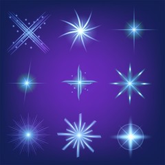 Creative concept Vector set of glow light effect stars bursts with sparkles isolated on black background. For illustration template art design, banner for Christmas celebrate, magic flash energy ray