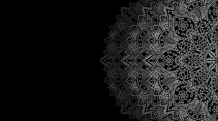 Banner with round abstract ornament. Circle elements card. Vintage decorative pattern. Hand drawn. Vector illustration.