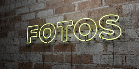 FOTOS - Glowing Neon Sign on stonework wall - 3D rendered royalty free stock illustration.  Can be used for online banner ads and direct mailers..