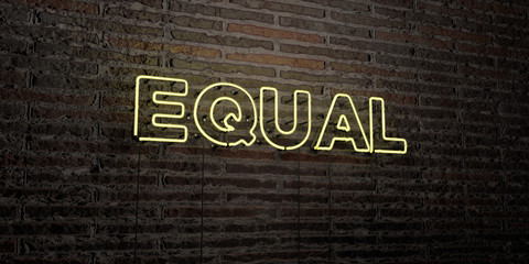 EQUAL -Realistic Neon Sign on Brick Wall background - 3D rendered royalty free stock image. Can be used for online banner ads and direct mailers..