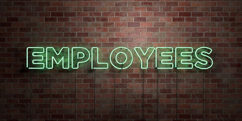 EMPLOYEES - fluorescent Neon tube Sign on brickwork - Front view - 3D rendered royalty free stock picture. Can be used for online banner ads and direct mailers..