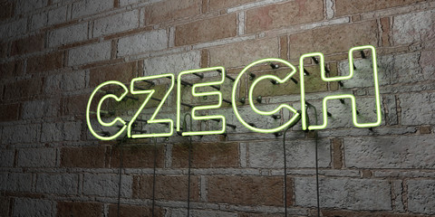 CZECH - Glowing Neon Sign on stonework wall - 3D rendered royalty free stock illustration.  Can be used for online banner ads and direct mailers..