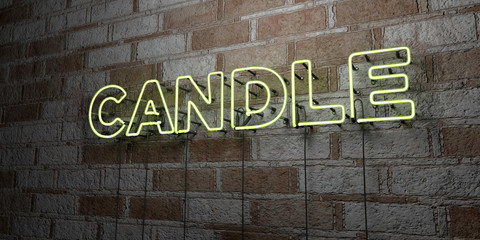 CANDLE - Glowing Neon Sign on stonework wall - 3D rendered royalty free stock illustration.  Can be used for online banner ads and direct mailers..
