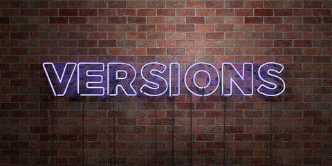 VERSIONS - fluorescent Neon tube Sign on brickwork - Front view - 3D rendered royalty free stock picture. Can be used for online banner ads and direct mailers..
