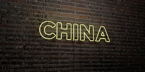 CHINA -Realistic Neon Sign on Brick Wall background - 3D rendered royalty free stock image. Can be used for online banner ads and direct mailers..