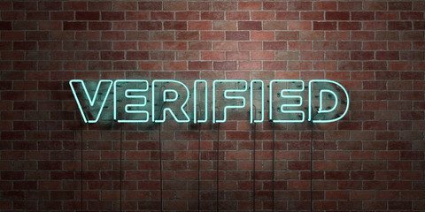 VERIFIED - fluorescent Neon tube Sign on brickwork - Front view - 3D rendered royalty free stock picture. Can be used for online banner ads and direct mailers..