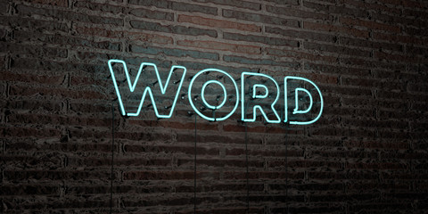 WORD -Realistic Neon Sign on Brick Wall background - 3D rendered royalty free stock image. Can be used for online banner ads and direct mailers..