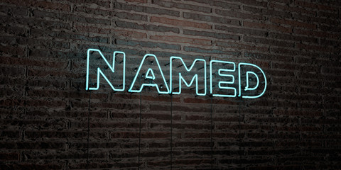 NAMED -Realistic Neon Sign on Brick Wall background - 3D rendered royalty free stock image. Can be used for online banner ads and direct mailers..