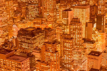 Night view of New York Manhattan during sunset