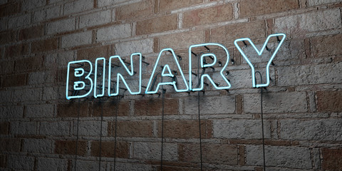 BINARY - Glowing Neon Sign on stonework wall - 3D rendered royalty free stock illustration.  Can be used for online banner ads and direct mailers..