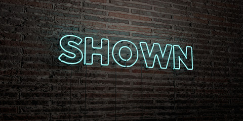 SHOWN -Realistic Neon Sign on Brick Wall background - 3D rendered royalty free stock image. Can be used for online banner ads and direct mailers..
