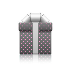 Realistic grey gift box, vector isolated illustration.