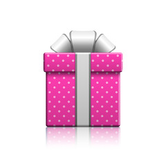 Realistic pink gift box, vector isolated illustration.