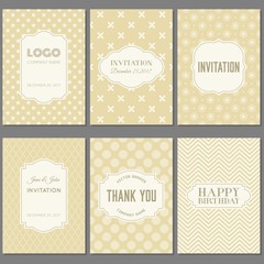 Template collection in Vintage pattern with badges, labels and retro style frame
 for greeting card, placard, poster and brochure