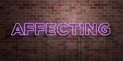 AFFECTING - fluorescent Neon tube Sign on brickwork - Front view - 3D rendered royalty free stock picture. Can be used for online banner ads and direct mailers..
