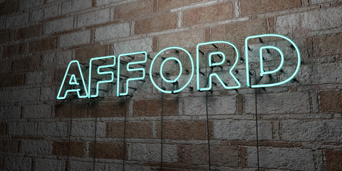 AFFORD - Glowing Neon Sign on stonework wall - 3D rendered royalty free stock illustration.  Can be used for online banner ads and direct mailers..