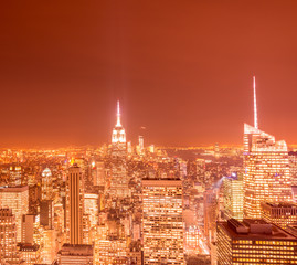 Plakat View of New York Manhattan during sunset hours
