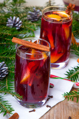 Christmas mulled wine with cinnamon, orange and anise