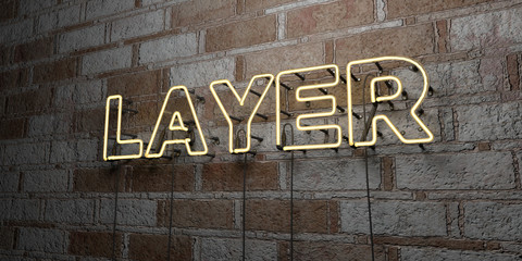 LAYER - Glowing Neon Sign on stonework wall - 3D rendered royalty free stock illustration.  Can be used for online banner ads and direct mailers..