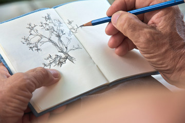 man writing a tree on sketchbook,Environment Conservative concept © ponsulak