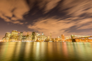 Night view of Manhattan and Brooklyn bridge