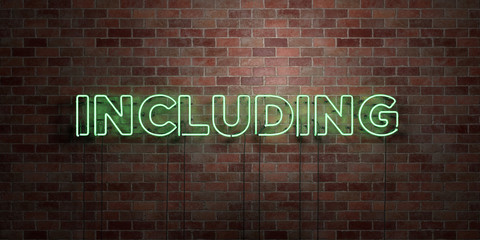 INCLUDING - fluorescent Neon tube Sign on brickwork - Front view - 3D rendered royalty free stock picture. Can be used for online banner ads and direct mailers..