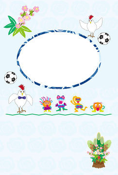 ニワトリとサッカーボールのポップで可愛いメッセージカード