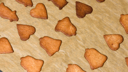 Christmas baking, ready-baked gingerbread on a baking tray