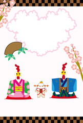 和服姿のニワトリのイラストのメッセージカード