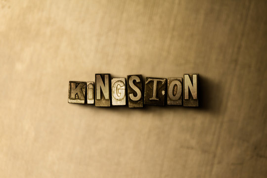 KINGSTON - close-up of grungy vintage typeset word on metal backdrop. Royalty free stock - 3D rendered stock image.  Can be used for online banner ads and direct mail.