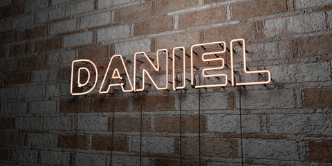DANIEL - Glowing Neon Sign on stonework wall - 3D rendered royalty free stock illustration.  Can be used for online banner ads and direct mailers..