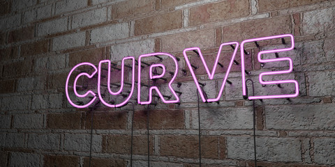 CURVE - Glowing Neon Sign on stonework wall - 3D rendered royalty free stock illustration.  Can be used for online banner ads and direct mailers..