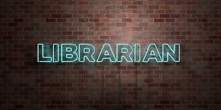 LIBRARIAN - fluorescent Neon tube Sign on brickwork - Front view - 3D rendered royalty free stock picture. Can be used for online banner ads and direct mailers..