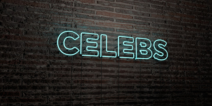 CELEBS -Realistic Neon Sign on Brick Wall background - 3D rendered royalty free stock image. Can be used for online banner ads and direct mailers..