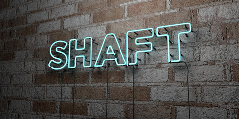 Fototapeta premium SHAFT - Glowing Neon Sign on stonework wall - 3D rendered royalty free stock illustration. Can be used for online banner ads and direct mailers..