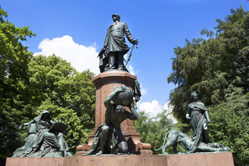 Statue of Otto von Bismarck in Tiergarten in Berlin. He was a conservative Prussian statesman who...