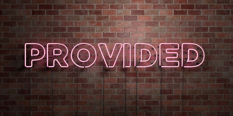 PROVIDED - fluorescent Neon tube Sign on brickwork - Front view - 3D rendered royalty free stock picture. Can be used for online banner ads and direct mailers..