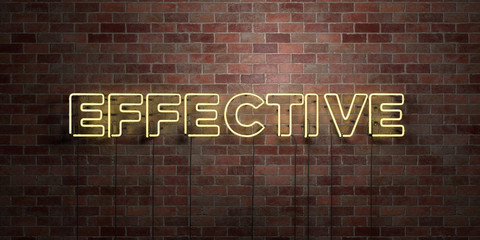 EFFECTIVE - fluorescent Neon tube Sign on brickwork - Front view - 3D rendered royalty free stock picture. Can be used for online banner ads and direct mailers..