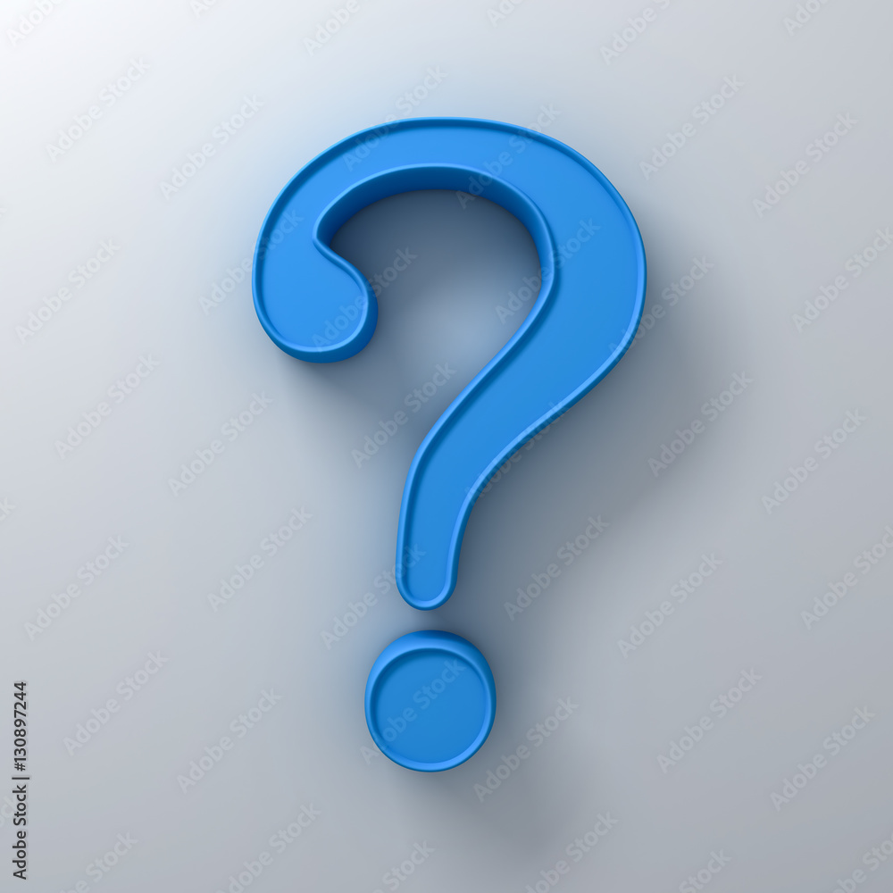 Poster blue question mark on white background abstract with shadow 3d rendering