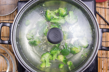 Broccoli boiling  in a pan